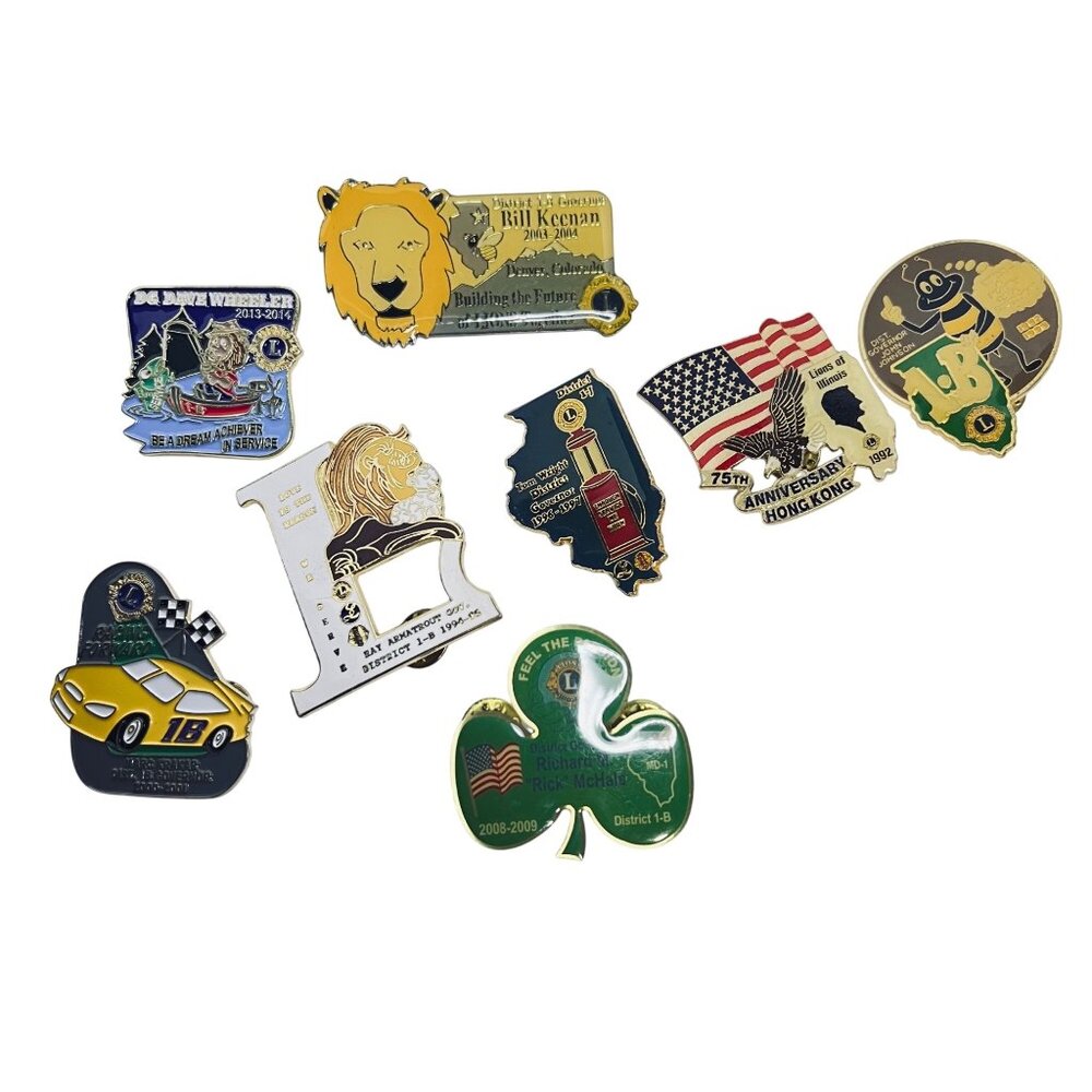 Lot Of 8 Vintage Lions Club Hat/Lapel Pins - District Governor Designs (6130)